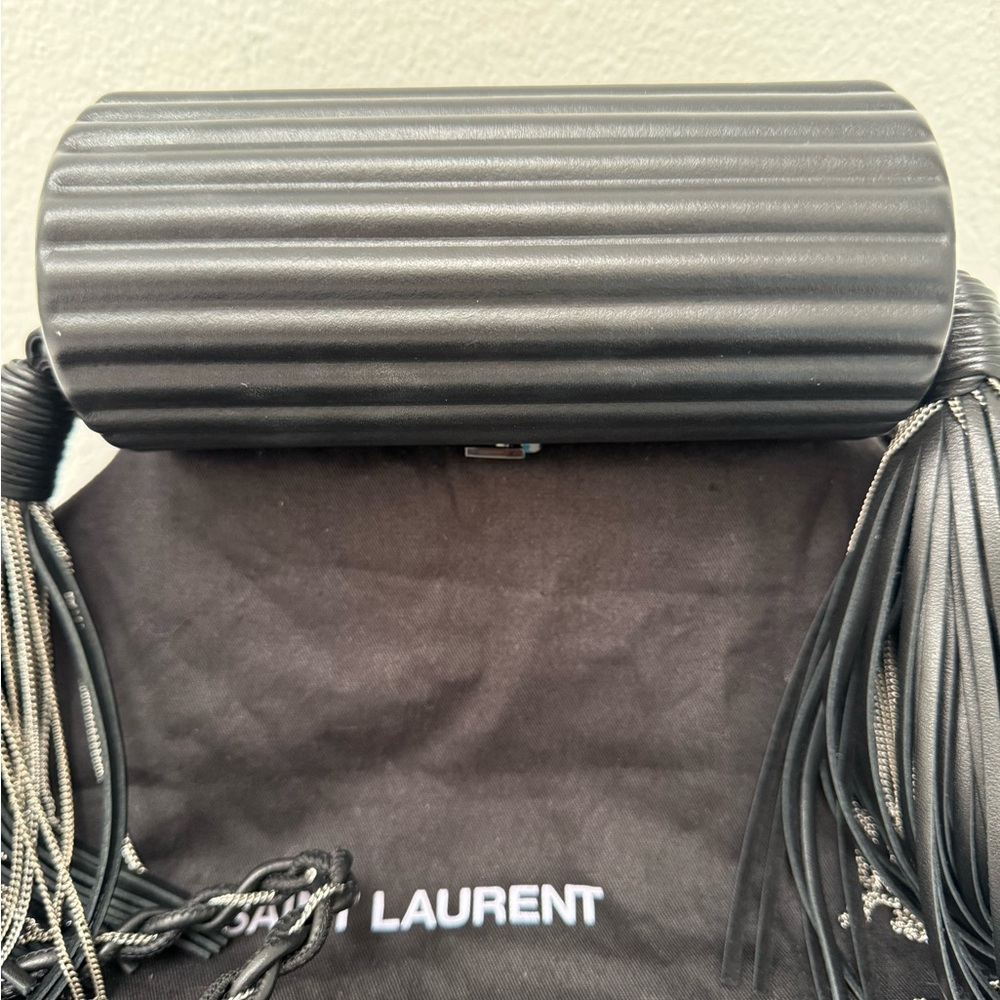 RARE SAINT LAURENT YSL Black Plexiglass Opyum Box Leather Silver Fringe Handbag - Picture 8 of 12